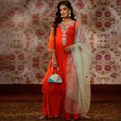 NOOR | Stitched 3 Pc | Orange | Size-L